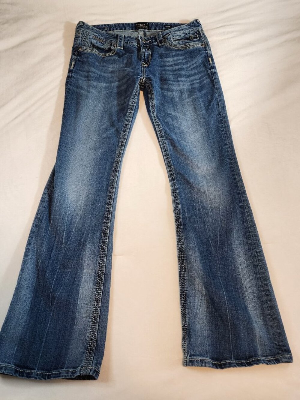 Rock & Republic Express ReRock Bootcut Jeans Y2K Contrast Stitch Distress 34x31